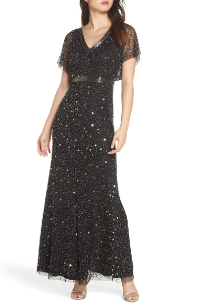 Shop Adrianna Papell Bead Embellished Dress In Black/ Mercury