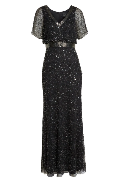 Shop Adrianna Papell Bead Embellished Dress In Black/ Mercury