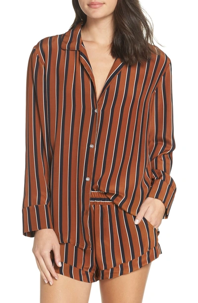 Shop Maison Du Soir Mia Striped Silk Pajama Shorts In Tobacco Stripe