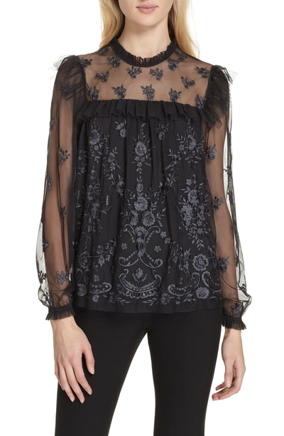 Shop Needle & Thread Lace Illusion Top In Washed Black