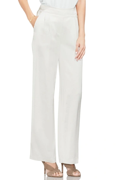 Shop Vince Camuto Satin Front Pleat Wide Leg Pants In Pearl Ivory