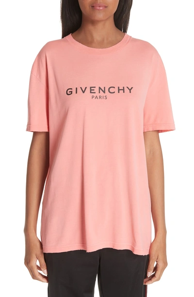 Shop Givenchy Distressed Logo Tee In Coral