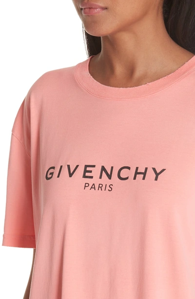 Shop Givenchy Distressed Logo Tee In Coral