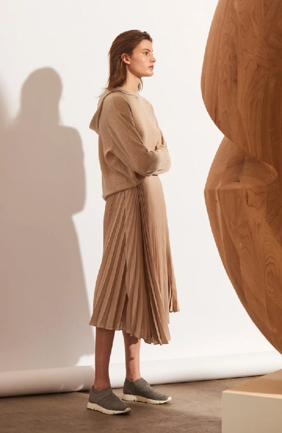Shop Vince Asymmetric Hem Pleated Skirt In Stoneware