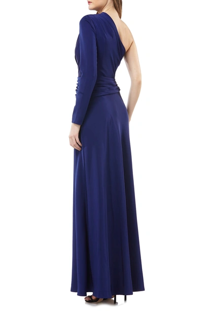 Shop Kay Unger One-shoulder Faille Gown In Navy