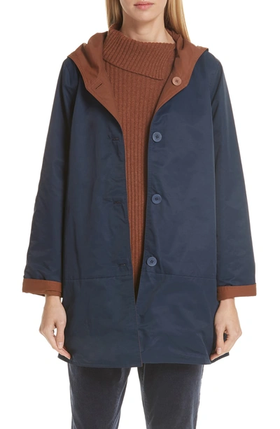Shop Eileen Fisher Reversible Hooded Jacket In Midnight