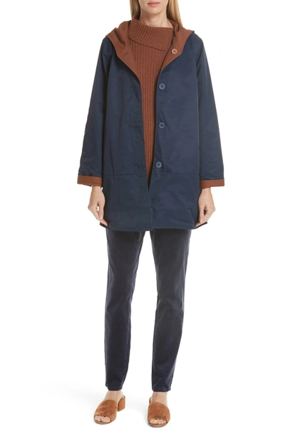 Shop Eileen Fisher Reversible Hooded Jacket In Midnight
