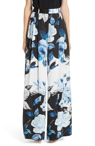 Shop Off-white Floral Wide Leg Silk Pants In Black All Over