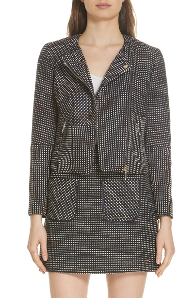 Shop Ted Baker Colour By Numbers Julio Boucle Moto Jacket In Navy