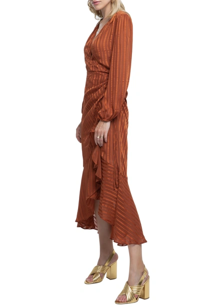 Shop Astr Side Cinched Ruffle Hem Dress In Rust