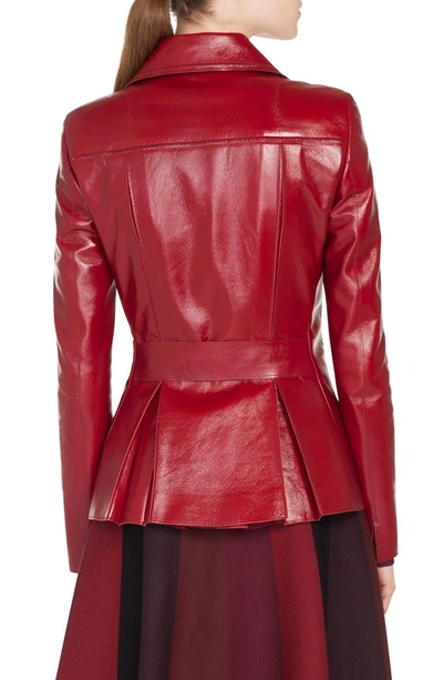 Shop Akris Punto Patent Leather Biker Jacket In Ruby
