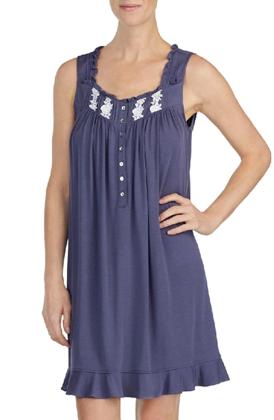 Shop Eileen West Embroidered Chemise In Solid Dark Silver Grey