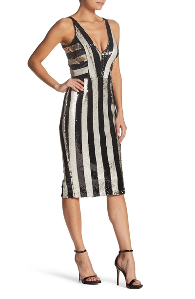 Shop Dress The Population Margo Plunging Stripe Dress In Black/ Bone