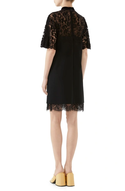 Shop Gucci Lace Detail Jersey Dress In Black