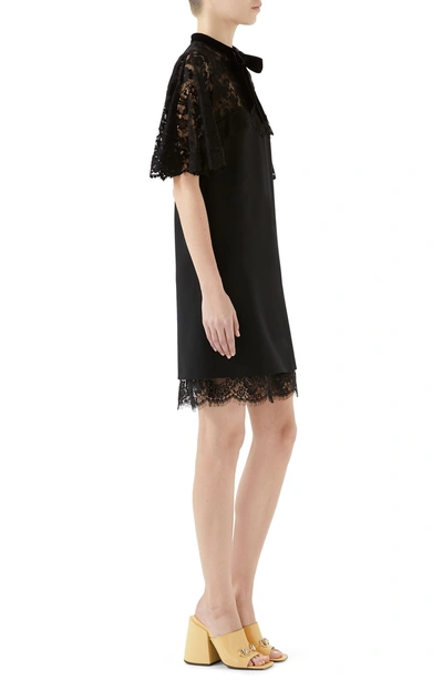 Shop Gucci Lace Detail Jersey Dress In Black