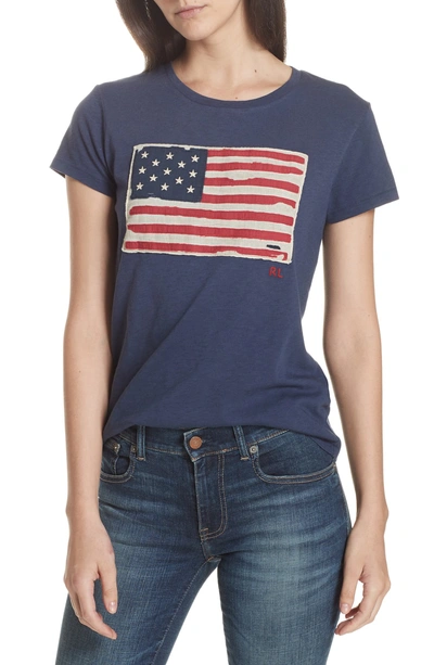 Shop Polo Ralph Lauren Flag Applique Tee In Classic Royal