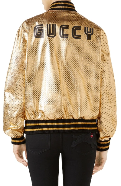 Gucci Metallic Perforated Leather Bomber Jacket In Gold/ Black | ModeSens