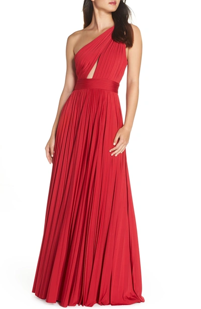 Shop Jill Jill Stuart One-shoulder Pleat Gown In Ruby