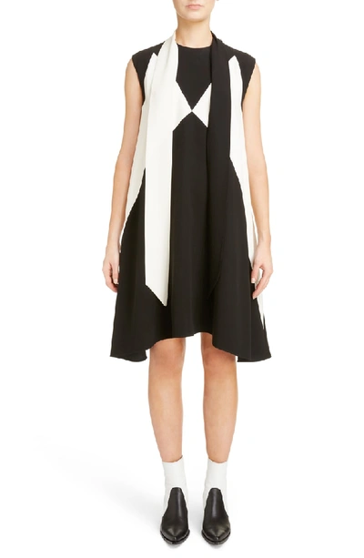 Shop Givenchy Bicolor Satin-back Crepe Scarf Collar Dress In Black/ White