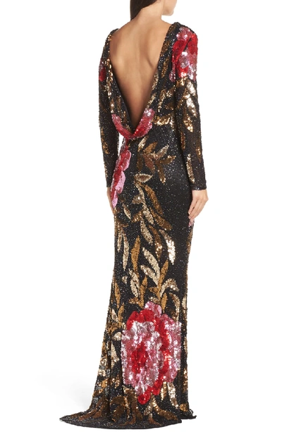 Shop Mac Duggal Long Sleeve Sequin Column Gown In Black/ Red Multi