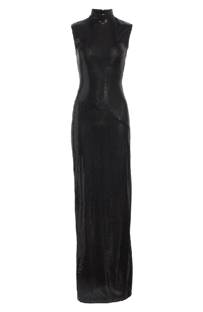 Shop Galvan Turtleneck Sequin Gown In Black