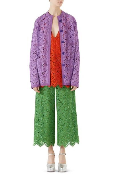 Shop Gucci Floral Lace Jacket In Wisteria Petal Flower