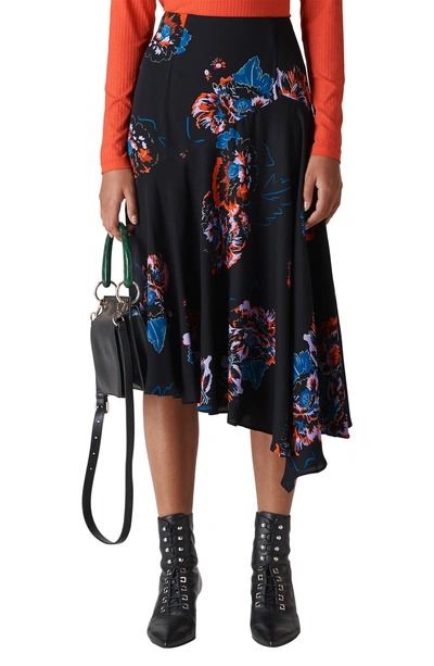 Shop Whistles Freya Floral Asymmetrical Skirt In Black/ Multi