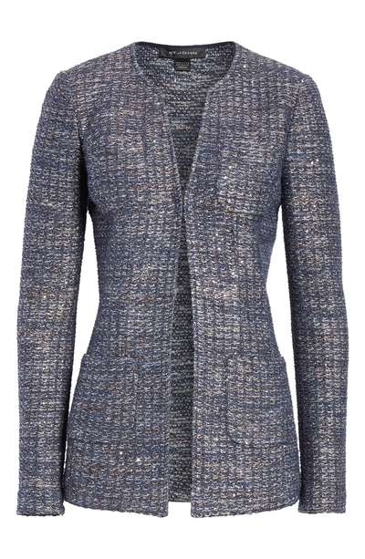Shop St John Copper Sequin Tweed Knit Jacket In Navy/ Copper Multi