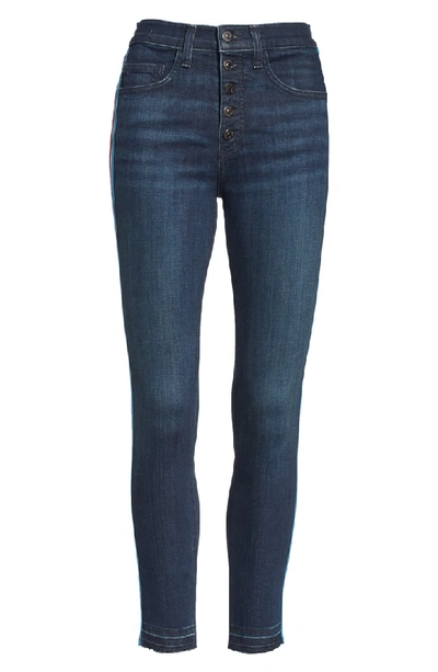 Shop Veronica Beard Debbie Side Stripe Skinny Jeans In Midnight/ Fray