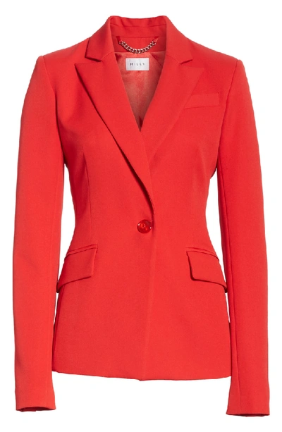 Shop Milly Stretch Crepe Fitted Blazer In Ruby