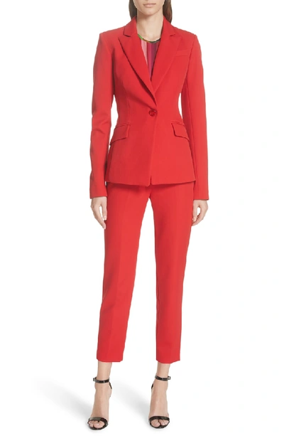 Shop Milly Stretch Crepe Fitted Blazer In Ruby