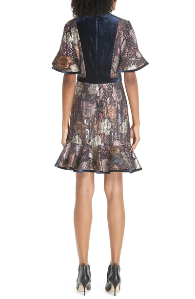 Shop Rebecca Taylor Velvet And Metallic Tapestry Dress In Shadow Combo
