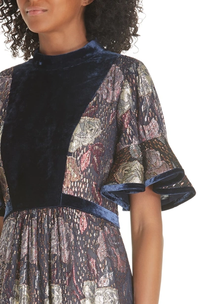 Shop Rebecca Taylor Velvet And Metallic Tapestry Dress In Shadow Combo