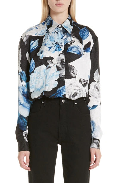 Shop Off-white Floral Silk Blouse In Black All Over