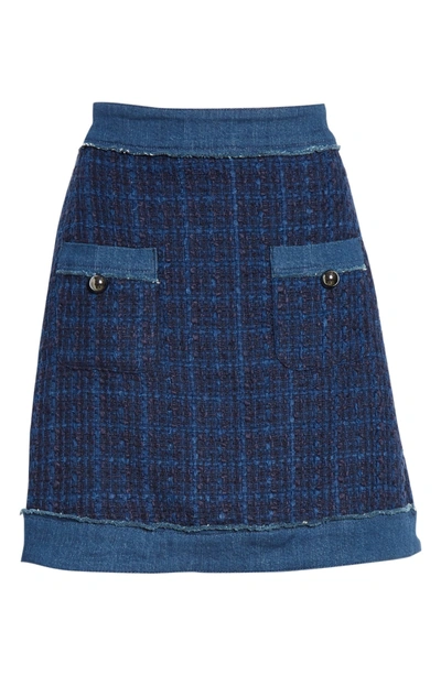 Shop Kate Spade New Yoke Denim Trim Tweed Skirt In Indigo Multi