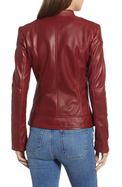 Shop Lamarque Stitch Detail Lambskin Racer Jacket In Fig