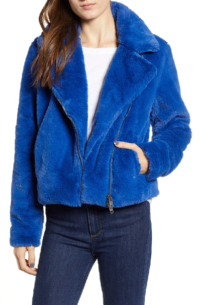 Shop Rebecca Minkoff Henderson Faux Fur Moto Jacket In Blue