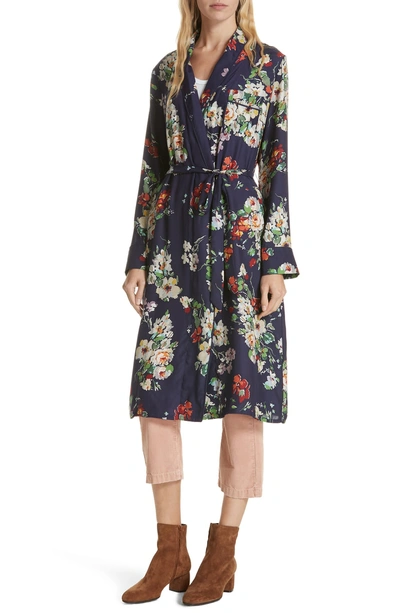 Shop The Great Floral Silk Robe Jacket In Nightfall Floral Print