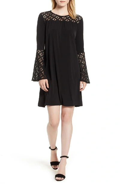 Shop Michael Michael Kors Lace Inset Bell Sleeve Swing Dress In Black