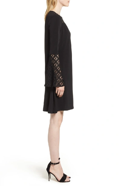 Shop Michael Michael Kors Lace Inset Bell Sleeve Swing Dress In Black