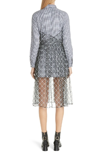 Shop Sandy Liang Embroidered Overlay Shirtdress In Sailor Mercury