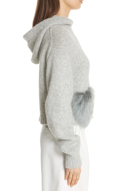 Shop Tibi Genuine Alpaca Fur Pocket Hoodie In Heather Grey Mu