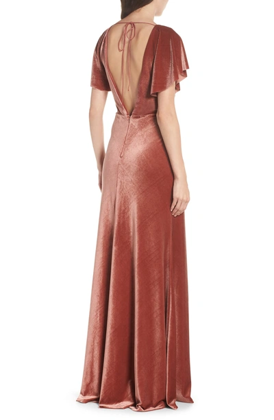 Shop Jenny Yoo Ellis Flutter Sleeve Stretch Velvet Gown In English Rose