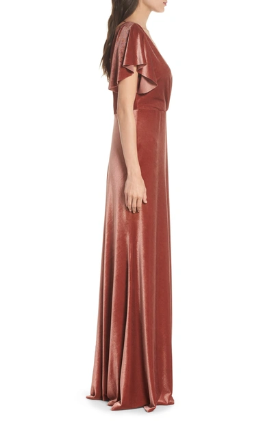 Shop Jenny Yoo Ellis Flutter Sleeve Stretch Velvet Gown In English Rose
