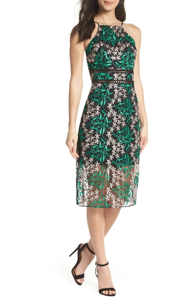Shop Sam Edelman Embroidered Lace Pencil Dress In Pink/ Green
