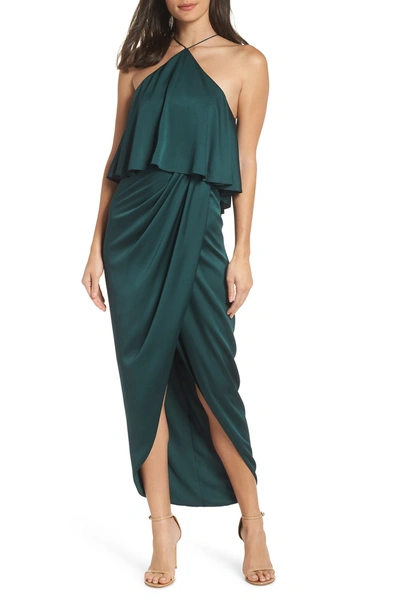 Shop Shona Joy Ruffle Halter Tulip Gown In Emerald