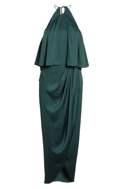 Shop Shona Joy Ruffle Halter Tulip Gown In Emerald