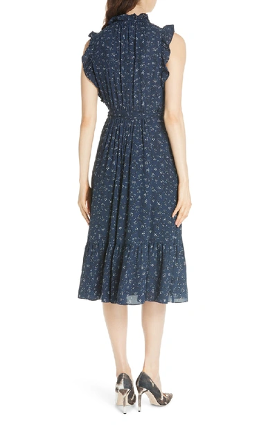 Shop Kate Spade Wild Roses Ruffled Wrap Dress In Adriatic Blue