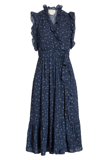 Shop Kate Spade Wild Roses Ruffled Wrap Dress In Adriatic Blue