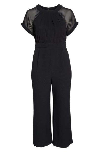 Shop Vince Camuto Chiffon Sleeve Crepe Jumpsuit In Black